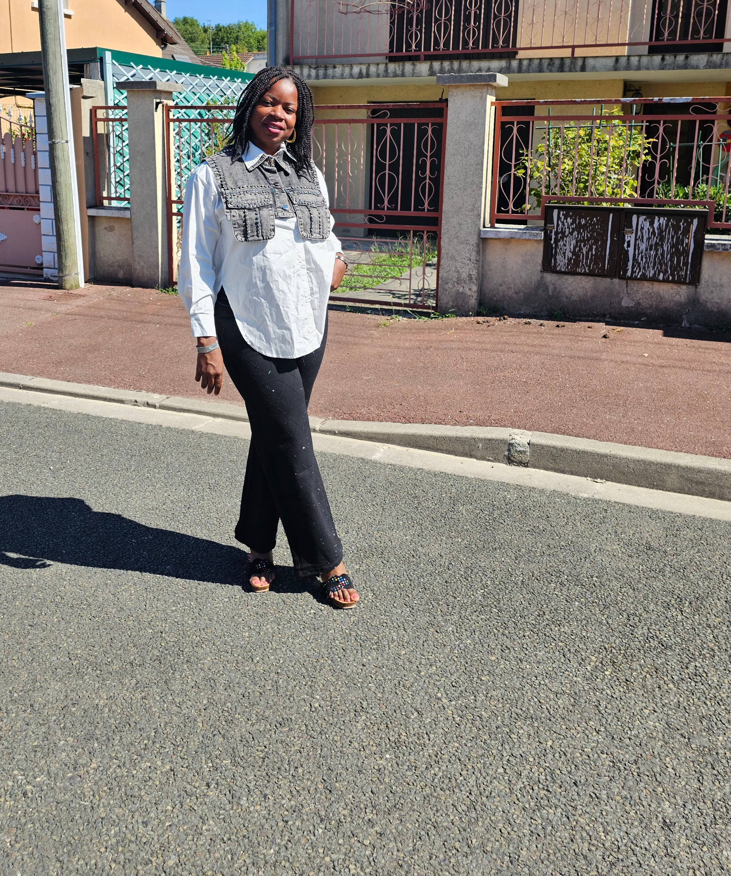 Jeans large strass