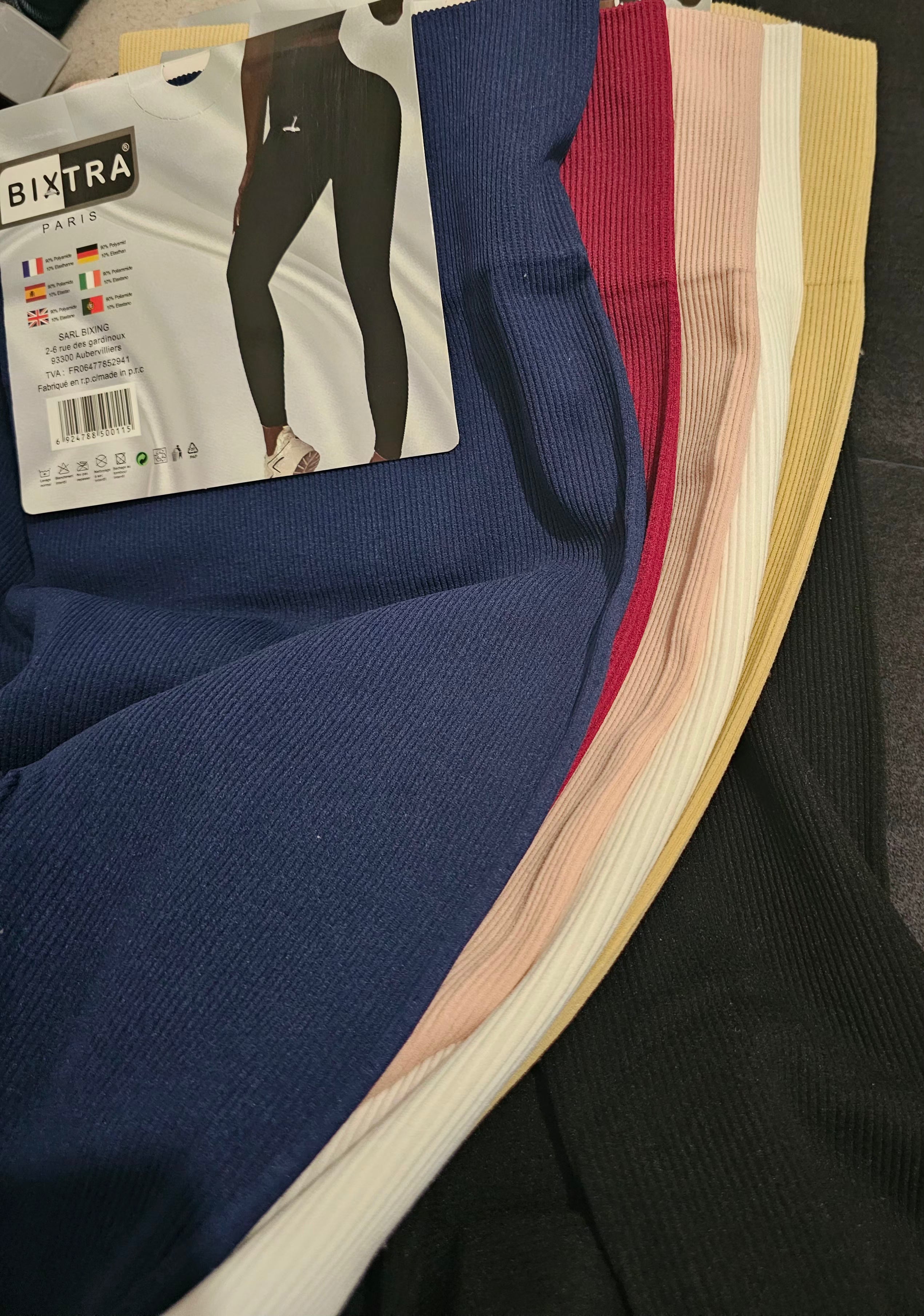 Leggings sans couture côtelé bande large